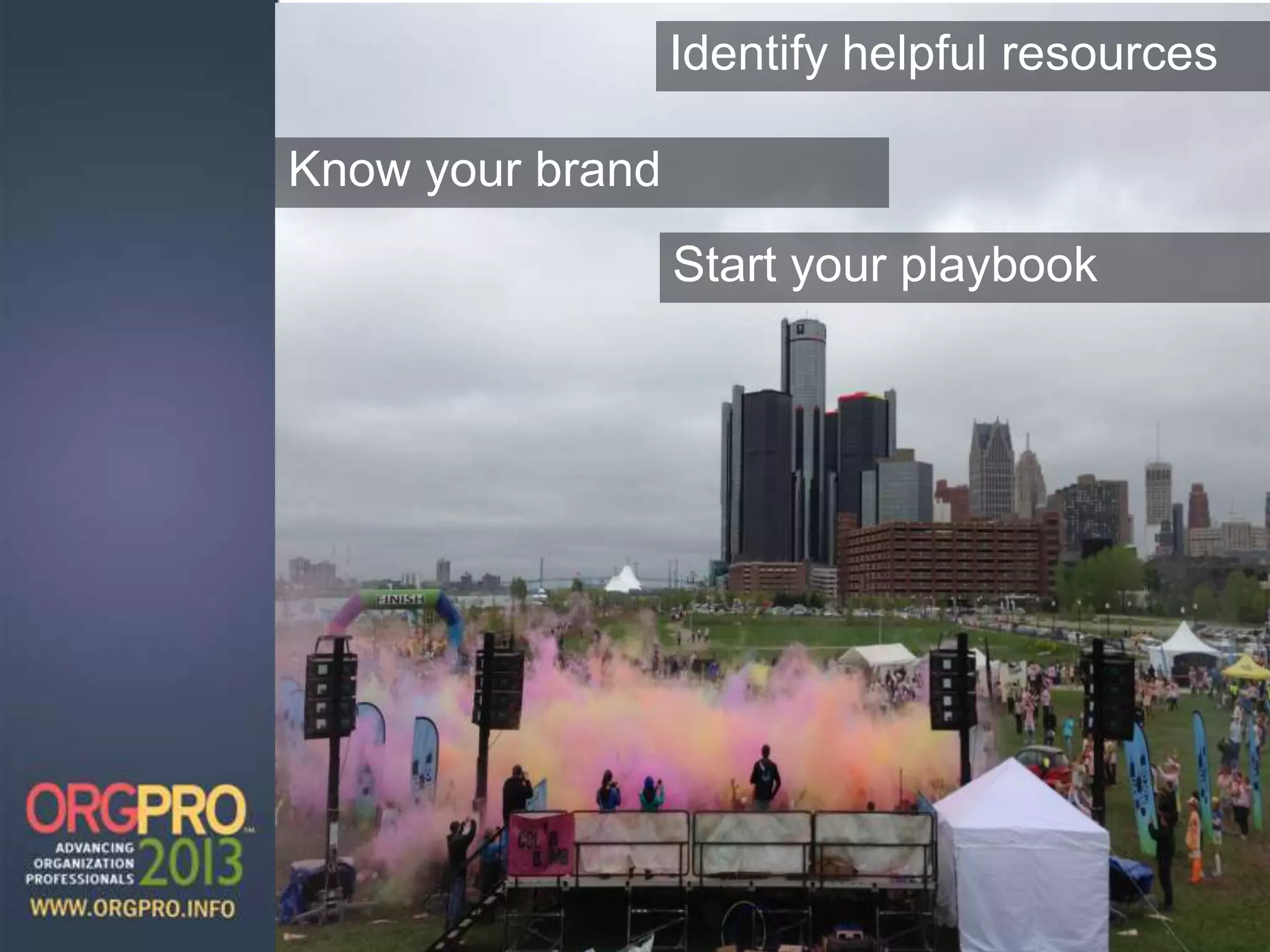 Start your playbook
Identify helpful resources
Know your brand
 