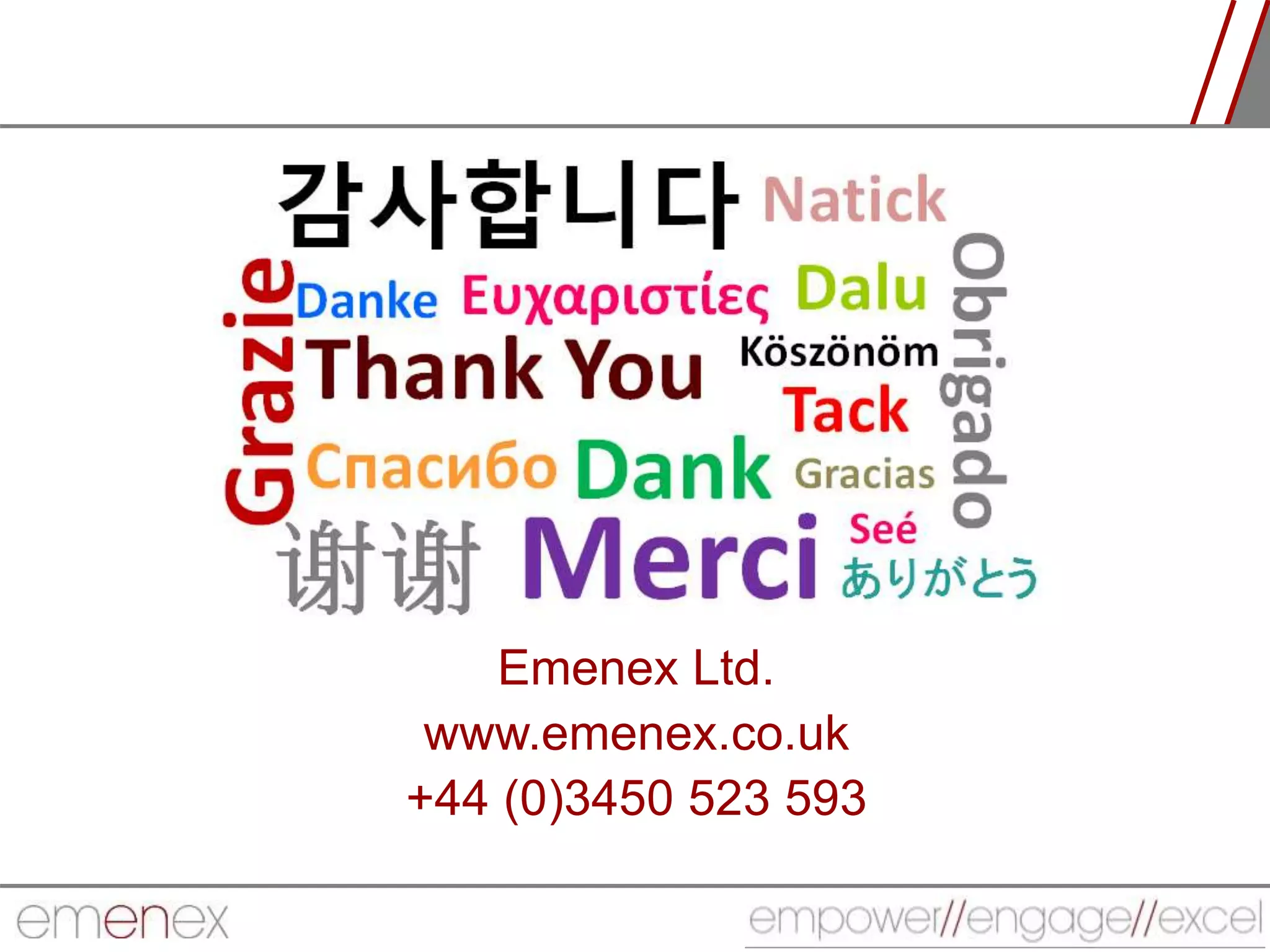 Emenex Ltd.
www.emenex.co.uk
+44 (0)3450 523 593
 