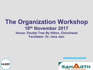 The Organization Workshop
18th November 2017
Venue: Double Tree By Hilton, Chinchwad
Facilitator: Dr. Uma Jain
 
