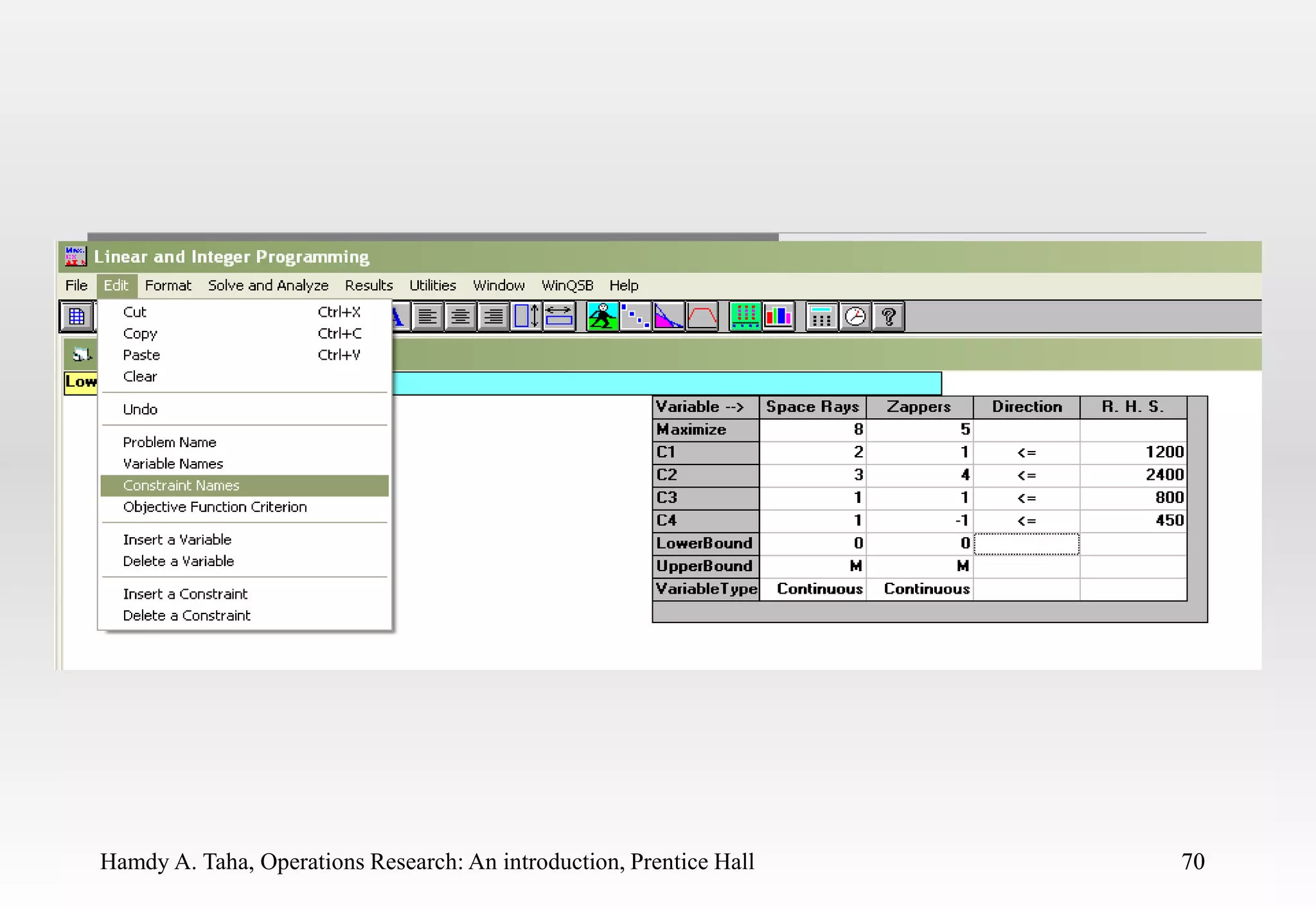Hamdy A. Taha, Operations Research: An introduction, Prentice Hall 70
70
 