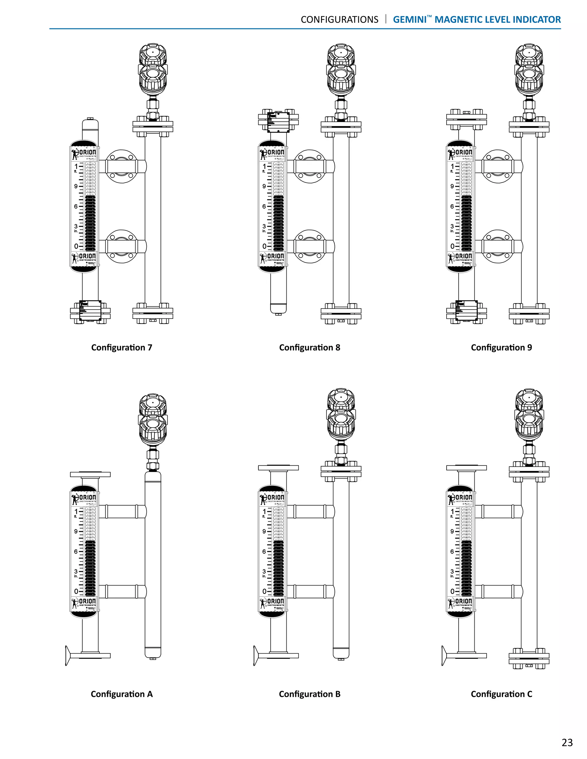 CONFIGURATIONS | GEMINI™ MAGNETIC LEVEL INDICATOR
23
Configuration A Configuration B Configuration C
Configuration 7 Configuration 8 Configuration 9
 
