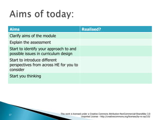 Aims of today: This work is licensed under a Creative Commons Attribution-NonCommercial-ShareAlike 3.0 Unported License - http://creativecommons.org/licenses/by-nc-sa/3.0/17