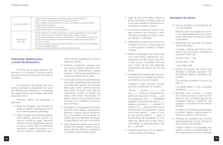 Orientações Curriculares                                                                                                                                                                                   Matemática




                                -   Utilizar unidades usuais de tempo e temperatura em situações-problema.                      • Jogos de trilha para indicar avanços e      Atividades de cálculo:
                                -   Utilizar o sistema monetário brasileiro em situações-problema.                                recuos numa pista numerada. Jogos de
        Grandezas e medidas
                                -   Utilizar unidades usuais de comprimento, massa e capacidade em situações-problema.            trocas para estabelecer equivalência en-
                                -   Calcular perímetro de ﬁguras.
                                                                                                                                  tre valores de moedas e cédulas.              • Uso da calculadora em situações de cál-
                                -   Calcular área de retângulos ou quadrados.                                                                                                     culo, por exemplo:
                                -   Utilizar medidas como cm², m², km² e alqueire.                                              • Construção e análise de cartazes e qua-
                                                                                                                                  dros numéricos que favoreçam a iden-            Pedir aos alunos que digitem um núme-
                                - Resolver problemas com dados apresentados de maneira organizada por meio de tabelas
                                                                                                                                                                                  ro. Em seguida perguntar como se pode,
                                  simples, gráﬁcos de colunas, tabelas de dupla entrada e gráﬁcos de barras.                      tiﬁcação da seqüência numérica, como,
                                - Ler informações apresentadas de maneira organizada por meio de gráﬁcos de linha e de setor.                                                     a partir dele, obter o número 80, usando
                                                                                                                                  por exemplo, o calendário.
           Tratamento da        - Construir gráﬁcos e tabelas com base em informações contidas em textos jornalísticos,                                                           a calculadora.
             informação           cientíﬁcos ou outros.                                                                         • Elaboração de cartazes com números re-
                                - Identiﬁcar as possíveis maneiras de combinar elementos de uma coleção e de contabilizá-las                                                    • Identiﬁcação de resultados de cálculos
                                  por meio de estratégias pessoais.
                                                                                                                                  cortados de jornais e revistas para que         usando estimativas:
                                - Utilizar a noção de probabilidade em situações-problema simples.                                os alunos possam comparar e ordenar
                                                                                                                                  números.                                        “Assinale a resposta que indica o inter-
                                                                                                                                                                                  valo em que se encontra o resultado da
                                                                                                                                • Registro e observação dos números das           soma entre 750 e 230.”
                                                                                                                                  ruas: onde começa, onde termina, a nu-
                                                                                                                                                                                  a) entre 1.000 e 1.100
     Orientações didáticas para                                            último número corresponde ao total de                  meração de um lado é igual à do outro.
     o ensino da Matemática                                                objetos da coleção.                                    E como se dá a numeração entre uma              b) entre 900 e 1.000
                                                                       • Situações envolvendo números para                        casa e outra, ela é ou não seqüencial,          c) entre 800 e 900
                                                                         que os alunos possam identiﬁcar a fun-                   levantamento do número da casa dos
           (O trecho que se segue reproduz inte-                                                                                                                                • Análise de situações de cálculo para
                                                                         ção que eles desempenham naquele                         alunos.
     gralmente as Orientações Didáticas publica-                                                                                                                                  identiﬁcar a operação realizada e tes-
                                                                         contexto: números para quantiﬁcar, nú-                                                                   tar hipóteses usando a calculadora, por
     das pela Secretaria Municipal de Educação de                                                                               • Atividades para compreender que os nú-
                                                                         meros para ordenar, entre outros.                                                                        exemplo:
     São Paulo)                                                                                                                   meros podem ser utilizados em diferen-
                                                                       • Construção de ﬁchas de identiﬁcação de                   tes contextos como, por exemplo:                “Os números envolvidos no cálculo são
                                                                         cada aluno contendo números que indi-                                                                    250 e 5,
                                                                                                                                  Complete o texto utilizando números
            As orientações que seguem têm como                           cam diferentes aspectos, por exemplo:
                                                                                                                                  que mais se adequarem ao contexto.              o resultado obtido é 1.250, a operação
     objetivo contribuir no planejamento de situa-                       idade, peso, altura, número de pessoas
                                                                         que moram na mesma casa, datas de                        “No dia ____ do mês ____________ do             realizada é:____________”
     ções didáticas que favoreçam a concretização
     das expectativas de aprendizagem apontadas                          nascimentos, número de animais que                       ano _______começou o campeonato es-           • Atividades para introduzir o estudo
     neste documento.                                                    possui, entre outros. Proporcionar um                    portivo da nossa escola. Foram____ dias         dos números racionais a partir de situ-
                                                                         espaço onde as crianças possam trocar                    de campeonato com ___ modalidades               ações em que os números naturais não
          Números, sistema de numeração e
                                                                         as ﬁchas e ler e interpretar as informa-                 esportivas. Participaram do evento ____         conseguem exprimir a medida de uma
     operações
                                                                         ções numéricas.                                          equipes masculinas e ____equipes fe-            grandeza ou resultado de uma divisão.
        • Rodas de contagem que estimulem os                                                                                      mininas. Os ____ alunos da nossa turma          Exemplo:
                                                                       • Atividades de comparação de quantida-
          alunos a buscarem estratégias que facili-                                                                               ﬁzerambonito no campeonato, o grupo             “Distribuir 5 chocolates igualmente para
                                                                         des entre duas coleções, veriﬁcando se
          tem a identiﬁcação de quantidades.                                                                                      dos meninos ganhou ___jogos e o gru-            4 crianças. Registre a representação nu-
                                                                         possuem o mesmo número de elemen-
        • Formar coleções com diferentes objetos,                        tos, ou se possuem mais ou menos, uti-                   po das meninas ganhou ___ jogos. O              mérica que caberá a cada crianças.”
          como: adesivos, lacres de alumínio, mi-                        lizando para isso diferentes estratégias:                encerramento do campeonato foi uma            • Utilização da calculadora para construir
          niaturas, bolinha de gude, ﬁgurinhas,                          correspondência um a um e estimativas.                   festa linda, aberta para os pais e para a       representações de números racionais na
          contribui de forma signiﬁcativa para que                     • Situar pessoas ou objetos numa lista or-                 comunidade, da qual participaram mais           forma decimal, por exemplo:
          os alunos contem todos os elementos,                           denada, por exemplo: ordenar uma se-                     de ____ pessoas.”
          mantendo a ordem ao enunciar os no-                                                                                                                                     “Digite o número 1 na calculadora, divi-
                                                                         qüência de fatos, identiﬁcar a posição de              • Atividades que façam uso de cédulas e           da por 2 e anote o resultado obtido. Di-
          mes dos números e observando que o                             um jogador numa situação de jogo.                        moedas, ábaco e calculadoras.                   vida novamente por 2 e note o resultado

28                                                                                                                                                                                                                           29
 