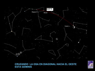 CRUZANDO  LA OSA EN DIAGONAL HACIA EL OESTE ESTA GEMINIS Megrez  δ Merak Castor  α 