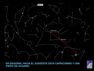 EN DIAGONAL HACIA EL SUDOESTE ESTA CAPRICORNIO Y UNA PARTE DE ACUARIO Alpherazt  α Markab  α 