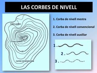 LAS CORBES DE NIVELL
           1. Corba de nivell mestra

           2. Corba de nivell convencional

           3. Corba de nivell auxiliar


           1.
                 2.
            3.
 