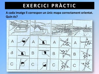EXERCICI PRÀCTIC
A cada imatge li correspon un únic mapa correctament orientat.
Quin és?
 