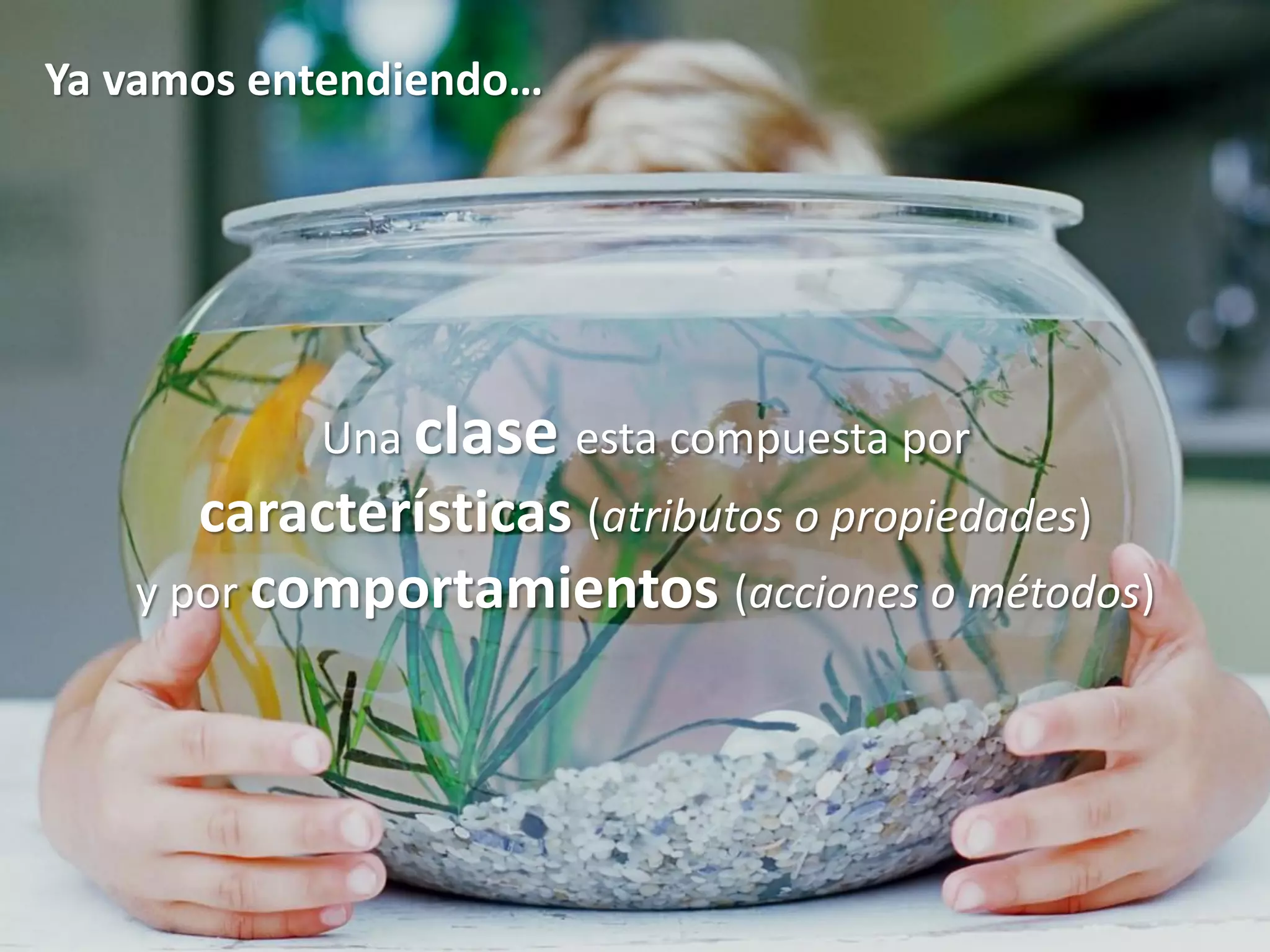 Ya vamos entendiendo…




           Una clase esta compuesta por
      características (atributos o propiedades)
   y por comportamientos (acciones o métodos)
 