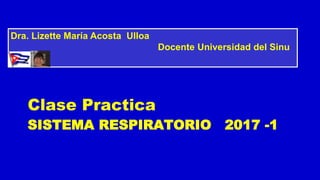 SISTEMA RESPIRATORIO 2017 -1
Clase Practica
Dra. Lizette María Acosta Ulloa
Docente Universidad del Sinu
 