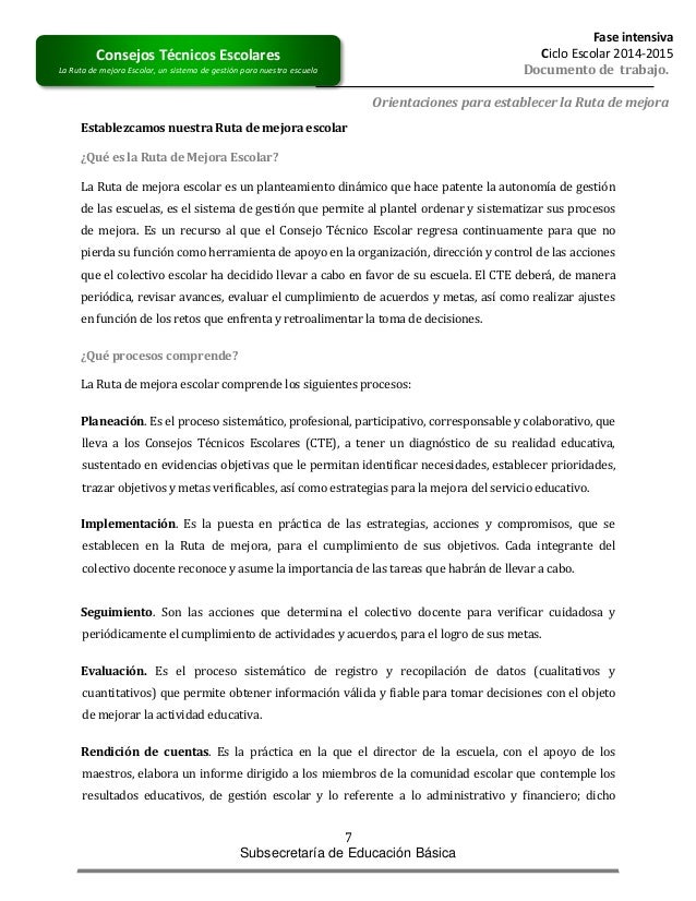 Orientaciones para establecer la ruta de mejora escolar
