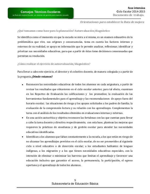 Orientaciones para establecer la ruta de mejora escolar