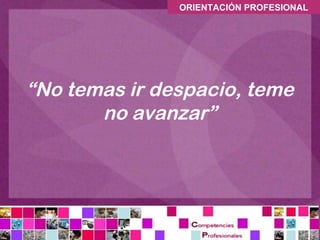 ORIENTACIÓN PROFESIONAL




“No temas ir despacio, teme
       no avanzar”
 
