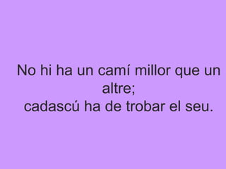 No hi ha un camí millor que un altre; cadascú ha de trobar el seu. 