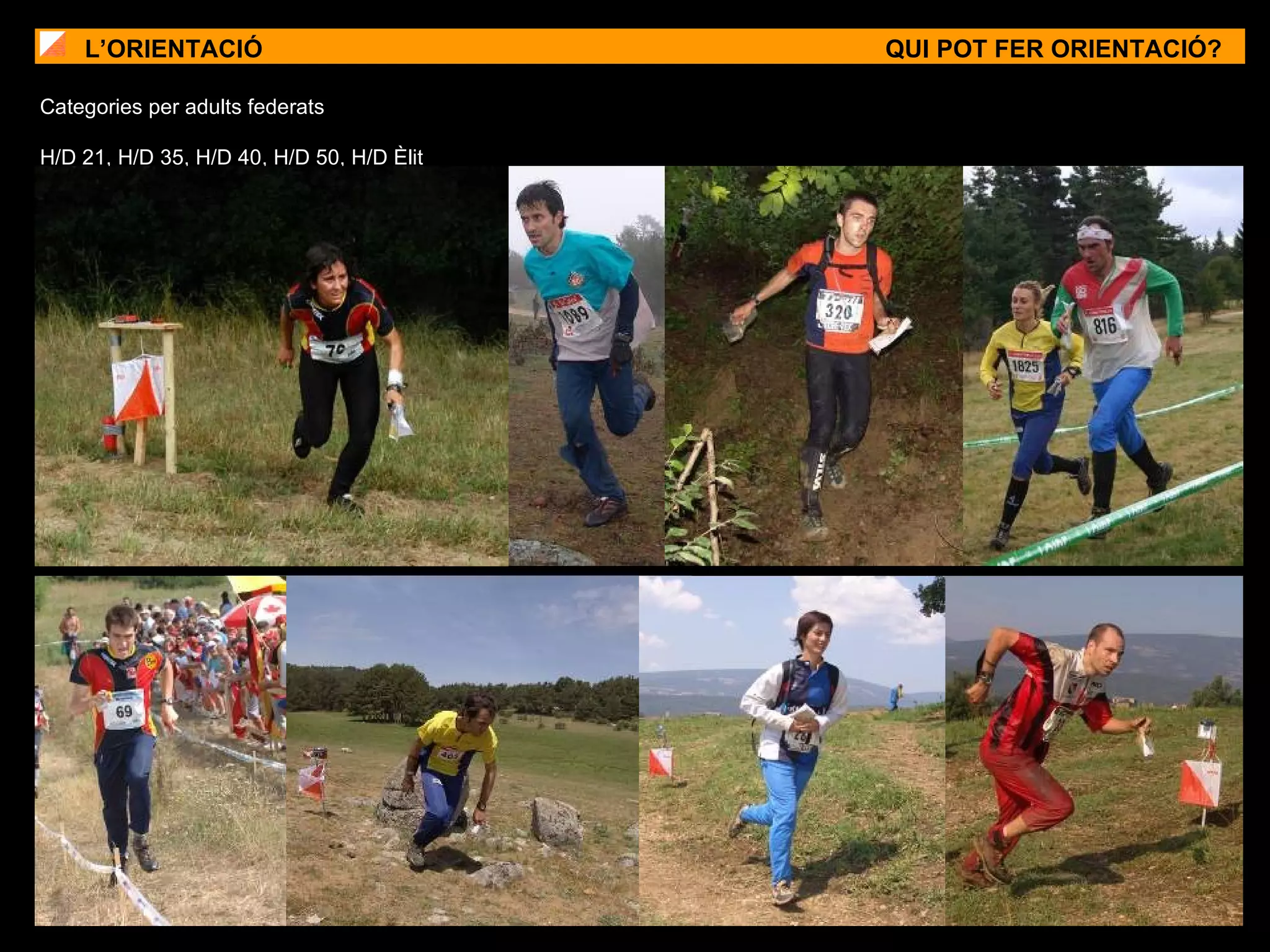 L’ORIENTACIÓ QUI POT FER ORIENTACIÓ? Categories per adults federats H/D 21, H/D 35, H/D 40, H/D 50, H/D Èlit 