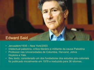 ACADÊMICA
ONTOLÓGICA/EPISTEMOLÓGICA
DISCURSO DE DOMINAÇÃO
DIMENSÕES DO CONCEITO
ORIENTALISTA
 