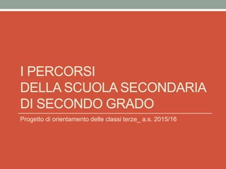 I PERCORSI
DELLA SCUOLA SECONDARIA
DI SECONDO GRADO
Progetto di orientamento delle classi terze_ a.s. 2015/16
 