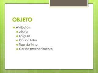 OBJETOAtributosAlturaLarguraCor da linhaTipo da linhaCor de preenchimento