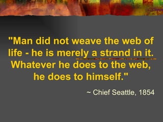 &quot;Man did not weave the web of life - he is merely a strand in it. Whatever he does to the web, he does to himself.&quot; ~ Chief Seattle, 1854 