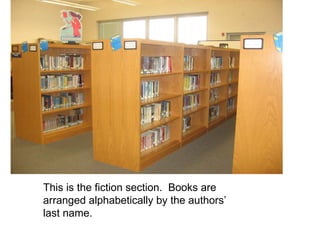 This is the fiction section.  Books are arranged alphabetically by the authors’ last name.  