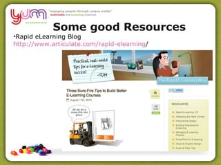 Rapid eLearning Blog http://www.articulate.com/rapid-elearning /   Some good Resources 