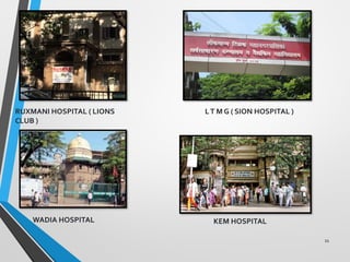 11
RUXMANI HOSPITAL ( LIONS
CLUB )
LT M G ( SION HOSPITAL )
WADIA HOSPITAL KEM HOSPITAL
 