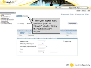 To see your degree audit, you must go to the “Results” tab after hitting the “Submit Report” button. 