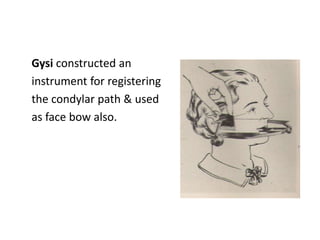 Gysi constructed an
instrument for registering
the condylar path & used
as face bow also.
 