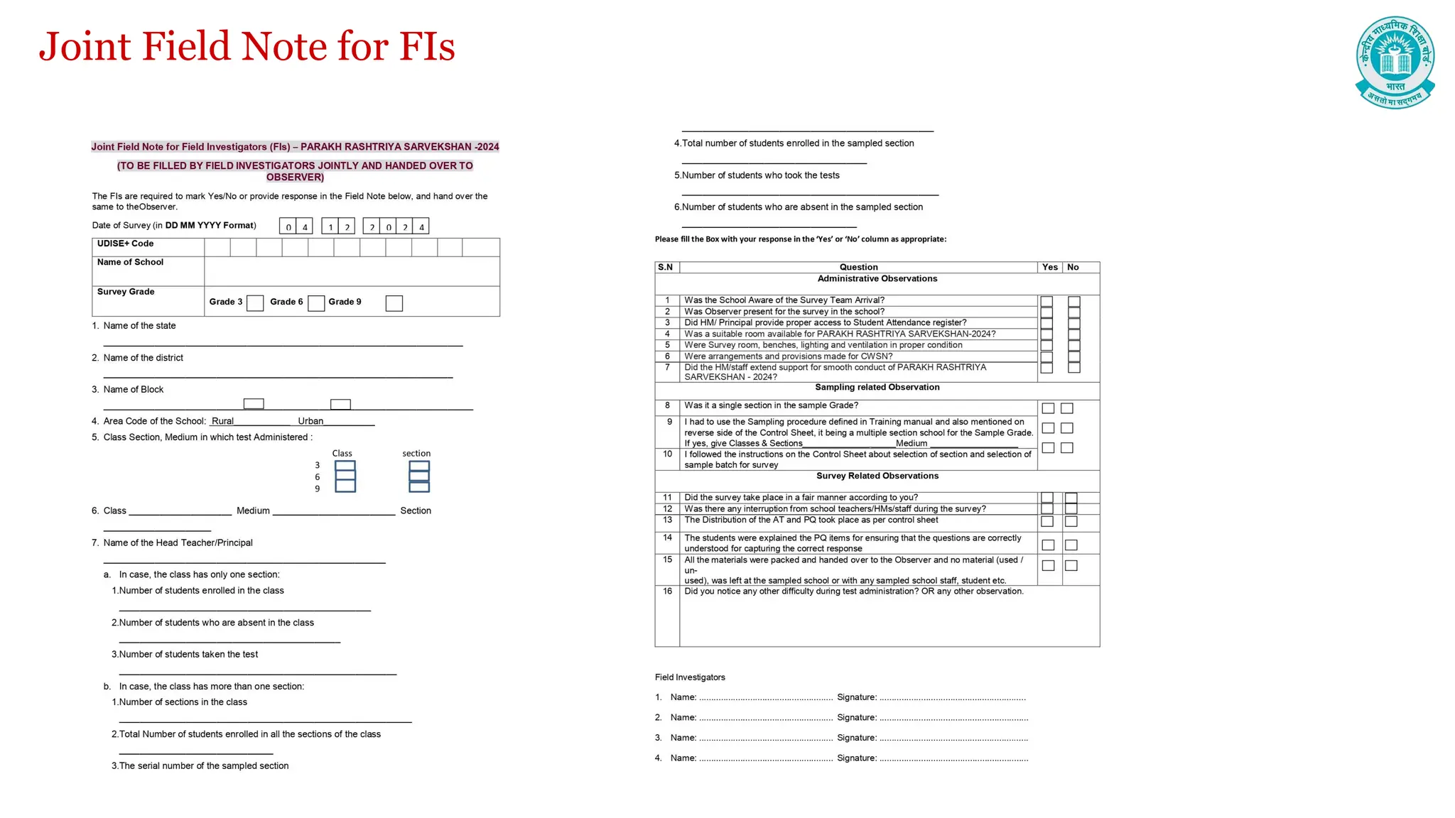 Joint Field Note for FIs
 