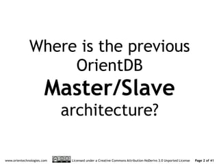 Where is the previous
                   OrientDB
                       Master/Slave
                            architec...
