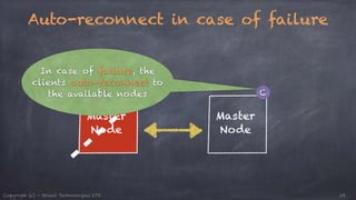 Auto-reconnect in case of failure 
In case of failure, the 
clients auto-reconnect to 
C C 
the available nodes 
Master 
Node 
Master 
Node 
Copyright (c) - Orient Technologies LTD 10 
 