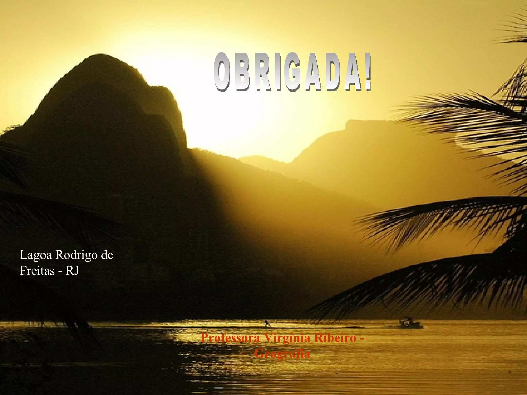 OBRIGADA! Lagoa Rodrigo de Freitas - RJ Professora Virgínia Ribeiro - Geografia 