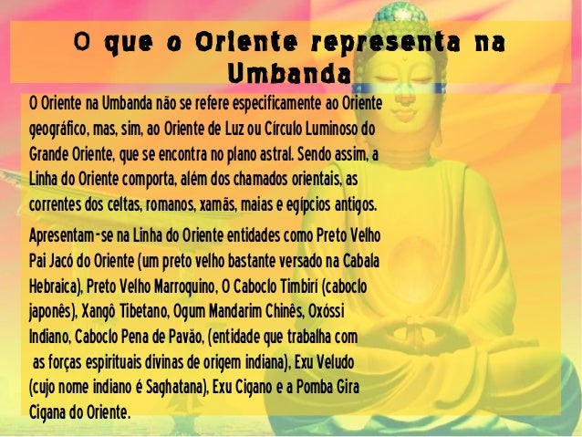 O que o Oriente representa na
Umbanda
OOrientenaUmbandanãoserefereespecificamenteaoOriente
geográfico,mas,sim,aoOrientedeL...