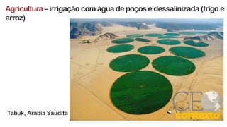 Agricultura – irrigação com água de poços e dessalinizada (trigo e
arroz)
Tabuk, Arabia Saudita
 