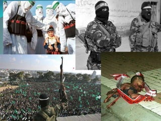 JIHAD Organização criada por por estudantes palestinos no Egito. Em 1981, o Jihah assassinou o presidente egpcio Anwar Sadat O grupo tem uma pequena base de apoio. Ao contrário do Hamas, que é bem maior e administra escolas e hospitais, a Jihad Islâmica não tem nenhum verdadeiro papel social ou político.A facção é baseada na capital da Síria, Damasco, e acredita-se que seus recursos financeiros venham do Irã.A Jihad Islâmica tem como objetivo a criação de um Estado palestino islâmico e a destruição de Israel por meio de uma guerra santa. O grupo também se opõe aos governos árabes alinhados com o Ocidente.