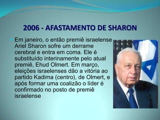 2008 - Intermediação dos EUAEm janeiro, representantes de Israel e da ANP reúnem-se para recomeçar as negociações sobre o futuro de Jerusalém, os assentamentos, os refugiados palestinos, as fronteiras, a segurança e os recursos hídricos. É a primeira vez que os assuntos são tratados desde Cúpula de Taba, em janeiro de 2001. As conversas de paz, como muitas tentativas anteriores, não amenizam o clima de guerra entre palestinos e israelenses e os jornais noticiam freqüentemente ataques violentos das duas partes. 