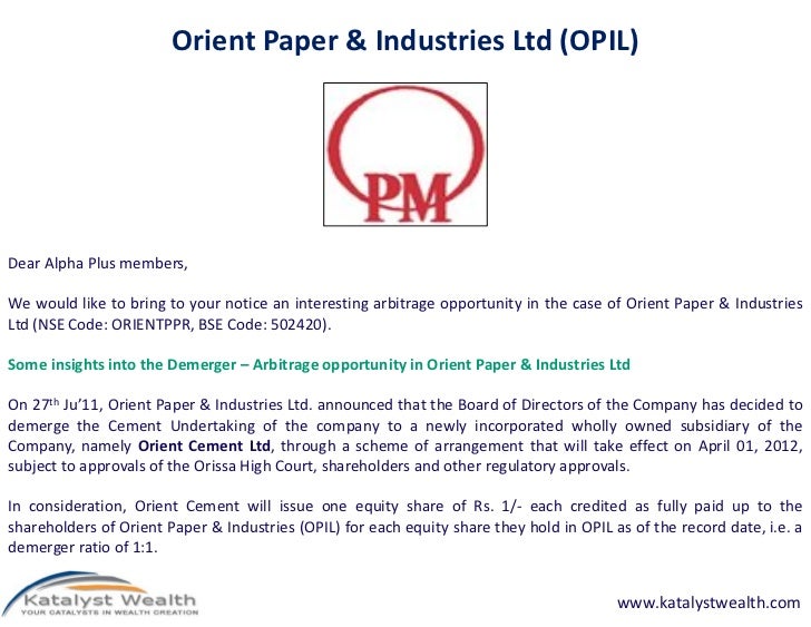 Orient Paper & Industries (NSE Code ORIENTPPR) 11th Jan'12 Risk Arb…