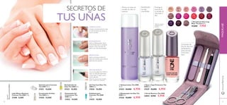 3534 35
30520
Tiramisu
30521
Ice
Pink
30522
Ballerina
Rose
30523
Strawberry
Cream
30524
Lilac
Silk
30525
Mulberry
Mauve
30526
Rose
Diamond
30527
Night
Orchid
30528
Fuchsia
Allure
30529
Red Sky
at Night
30530
London
Red
30531
Ruby
Rouge
30532
Purple
in Paris
30533
Cherry
Chic
30534
Cappuccino
Fortalecedor de Uñas
The ONE 8 ml.
31030 10,00€
Nutritivo para Cutículas
The ONE 10 ml.
31031 10,00€
Potenciador del
Crecimiento The
ONE 8 ml.
31032 10,00€
Revitalizador de
Uñas The ONE 8 ml.
31033 10,00€
Exfoliante para
Cutículas The ONE
7 ml.
31035 10,00€
Lápiz Blanco Manicura
Francesa The ONE 1.9 g.
31480 8,00€
Gel Top Coat Mate The
ONE 8 ml.
31836 10,00€
BLANQUEADOR
PROTECCIÓN
LIMPIAR LA UÑA
Limpiar correctamente las uñas
es esencial antes de aplicar un
nuevo esmalte.
Aplica una base protectora
antes del esmalte para evitar la
aparición de manchas.
Aplica el Blanqueador sobre
la uña limpia para un acabado
natural y lleno de brillo. ¡Dí
adiós a las uñas decoloradas!
APLICAR ESMALTE
Con los EsmaltesThe ONE, el
color se extiende fácilmente
y dura hasta 14 días* como
recién aplicado.
*Test de consumo (con esmalte,
brillo y posteriores retoques)
ቦ Kit de Manicura The ONE
24855 8,95€ 5,95€
ቤ Base y Capa Protectora The
ONE 8 ml.
31029 10,00€ 6,95€
ቢ Quitaesmaltes The ONE
75 ml.
31034 10,00€ 6,95€
ባ Blanqueador de Uñas The
ONE 8 ml.
31036 10,00€ 6,95€
ብ Esmalte de Uñas Long
Wear The One 8 ml.
12,00€ 7,95€
BLANQUEA
las uñas
amarillentas
Elimina los restos de
esmalte de uñas, sin
acetona.
Prolonga la
duración de
tu esmalte de
uñas hasta 3
días*
*
Test de consumo
realizado en 60
mujeres
Compuesto de
lima de uñas, lima
abrillantadora,
quita-cutículas,
corta-uñas y
tijera.
SECRETOS DE
TUS UÑAS
www.oriﬂame.esMAQUILLAJE
ቢ
ባ
ቤ
ቦ
ብ
 