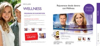 80 8181
www.oriﬂame.esWELLNESS
ቢ WellnessPack Bienestar
Hombre Contenido para 21 días.
22793 28,95€
ባ WellnessPack Bienestar
Mujer Contenido para 21 días.
22791 28,95€
TUS SUEÑOS – NUESTRA INSPIRACIÓNTM
WELLNESS
80
PROGRAMA DE SUSCRIPCIÓN
3 sencillos pasos para suscribirte:
1er
pedido
2º pedido 3er pedido
¡Recibe el 4º producto
GRATIS!
Rejuvenece desde dentro
con Wellness
1 x Multivitaminas y Minerales
1 x Complejo de Belleza Antioxidante
Plus (Astaxantina + extracto de Arándano)
2 x Omega 3
Nutrientes en bolsitas
unidosis:
¡Suscríbete y asegúrate de que nunca te quedas sin tus productos
Wellness favoritos!
CORAZÓN PIEL VITALIDAD
BENEFICIOS:
WellnessPack
¡TOP VENTAS
de Wellness!
ቢ
ባ
3. RECIBETU 4º PRODUCTO GRATIS junto co tu 4º pedido de la
suscripción.
1. Suscríbete al Programa Wellness a través de www.oriﬂame.es en
la zona de pedido.
2. Los productos a los que te suscribas se te enviarán durante los 3
catálogos consecutivos automáticamente.
 