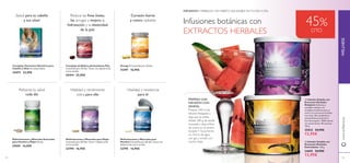 84 8585
www.oriﬂame.esWELLNESS
85
ቢ Infusión Soluble con
Extractos Herbales
Relajante Deliciosa y
saludable infusión con
múltiples beneﬁcios para tu
salud. Con extractos herbales
naturales, ﬁbra prebiótica y
antioxidantes protectores.
Fácil de preparar. 100% natural
sin conservantes. 40 raciones.
120 g.
25032 24,95€
12,95€
ባ Infusión Soluble con
Extractos Herbales
Estimulante 120 g.
24695 24,95€
12,95€
INFUSIONES HERBALES. UN HÁBITO SALUDABLE ENTU DÍA A DÍA.
Omega 3 Contenido para 30 días
15397 16,95€
Multivitaminas y Minerales para
Hombre Contenido para 60 días. Tomar una
tableta al día con la comida.
22795 16,95€
Complejo de Belleza Antioxidante Plus
Contenido para 30 días. Tomar una cápsula al día
con la comida.
25414 22,95€
Multivitaminas y Minerales para Mujer
Contenido para 60 días. Tomar 1 tableta al día
con la comida.
22794 16,95€
Complejo Vitamínico Nutritivo para
Cabello y Uñas 42 comprimidos.
23473 23,95€
Multivitaminas y Minerales Esenciales
para Hombre y Mujer 60 uds.
27039 14,95€
Vitalidad y rendimiento
extra para ella
Vitalidad y resistencia
para él
¡Salud para tu cabello
y tus uñas!
Refuerza tu salud
cada día
Reduce las ﬁnas líneas,
las arrugas y mejora la
hidratación y la elasticidad
de la piel.
Corazón fuerte
y rostro radiante
PREPARA UNA
INFUSIÓN CON
SANDÍA:
Prepara 100 ml de
Infusión Relajante y
deja que se enfríe.
Añade 300 g de sandía
troceada y deja enfriar
de nuevo en la nevera
durante 1 hora.Vierte
un chorro de agua
con gas y sírvelo con
mucho hielo.
Infusiones botánicas con
EXTRACTOS HERBALES
45%
DTO
ቢ
ባ
 