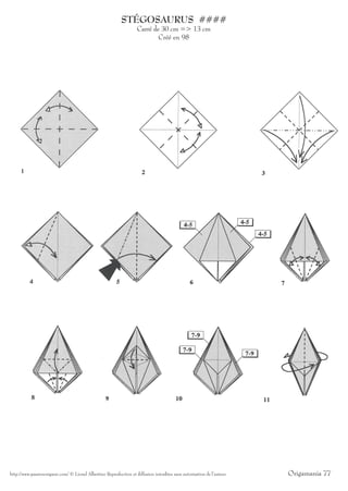 STÉGOSAURUS ####
                                                                    Carré de 30 cm => 13 cm
                                                                            Créé en 98




http://www.passionorigami.com/ © Lionel Albertino Reproduction et diffusion interdites sans autorisation de l’auteur   Origamania 77
 