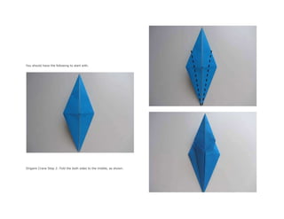 You should have the following to start with.
Origami Crane Step 2: Fold the both sides to the middle, as shown.
 