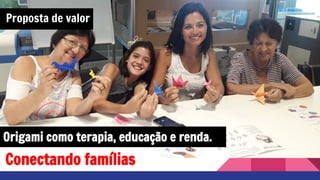 Proposta de valor
Conectando famílias
Origami como terapia, educação e renda.
 