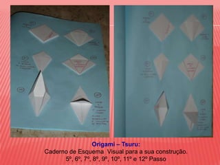 Origami – Tsuru:Caderno de Esquema  Visual para a sua construção.5º, 6º, 7º, 8º, 9º, 10º, 11º e 12º Passo