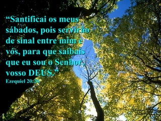 “ Santificai os meus sábados, pois servirão de sinal entre mim e vós, para que saibais que eu sou o Senhor, vosso DEUS.”  Ezequiel 20:20 