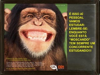 É ISSO AÍ
PESSOAL
VAMOS
ESTUDAR:
LEMBRE-SE:
ENQUANTO
VOCÊ ESTÁ
“MOSCANDO”
TEM SEMPRE UM
CONCORRENTE
ESTUDANDO!!!
 