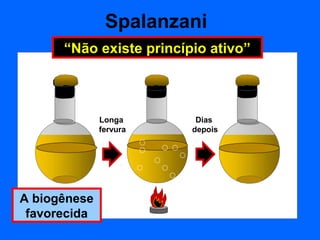 Spalanzani
      “Não existe princípio ativo”



              Longa       Dias
              fervura    depois




A biogênese
 favorecida
 