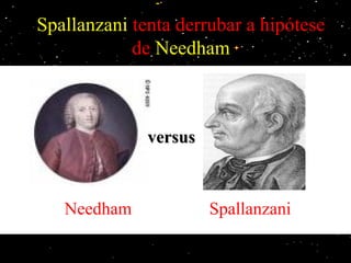 Spallanzani tenta derrubar a hipótese
de Needham
Needham Spallanzani
versusversus
 