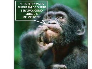 SE OS SERES VIVOS
SURGIRAM DE OUTRO
SER VIVO, COMO
SURGIU O
PRIMEIRO???
 
