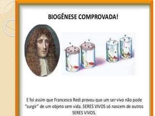 BIOGÊNESE.
 Um ser é formado a partir de outro ser
vivo preexistente.
 