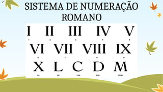 SISTEMA DE NUMERAÇÃO
ROMANO
 